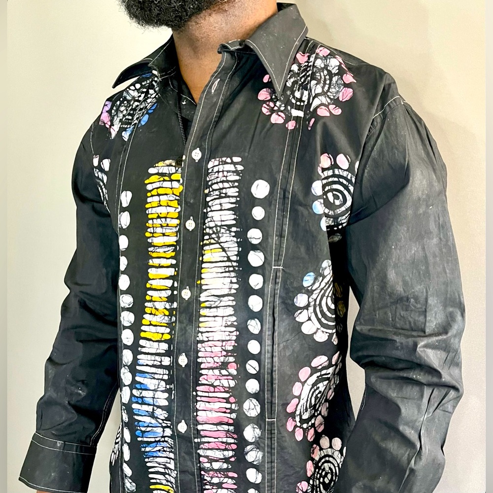 Batik Style African Men Button Down Collared Shirt - image 1
